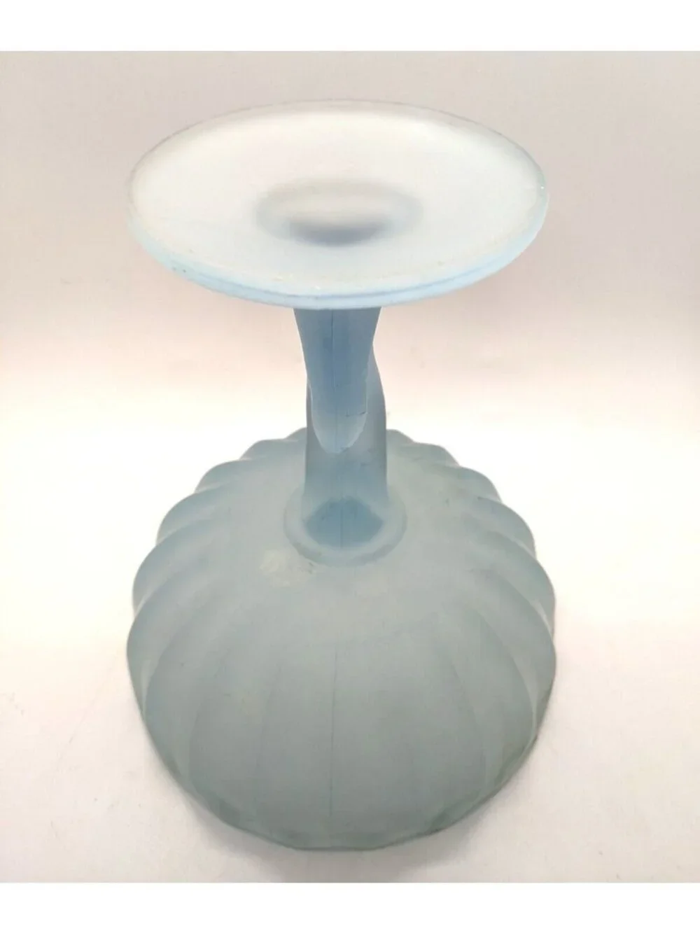 Indiana Glass Compote Frosted Satin Blue Lotus Blossom Pedestal Bowl 7.5